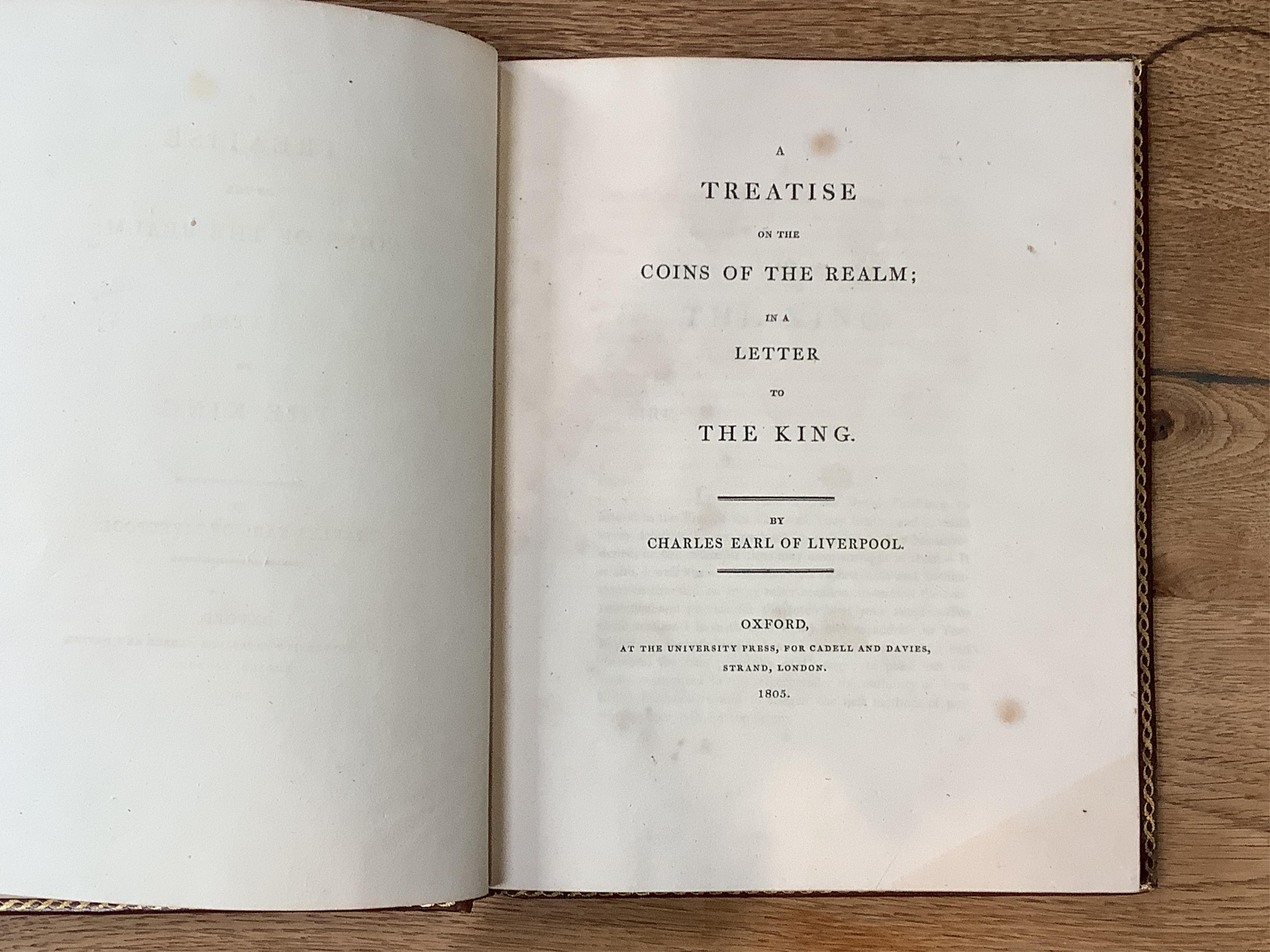 Baskerville Noble, Mark – Two Dissertations upon the Mint and Coins of the Episcopal-Palatines of Durham, 4to, 1780, later cloth. Charles, Earl of Liverpool. A Treatise On The Coins Of The Realm In A Letter To The King,